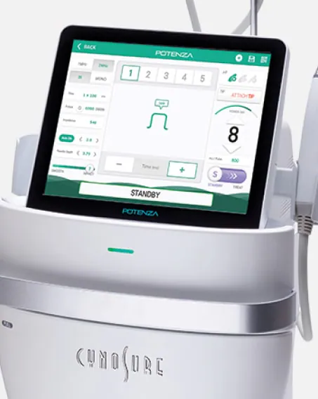 Close view of the Potenza console touchscreen showing treatment settings