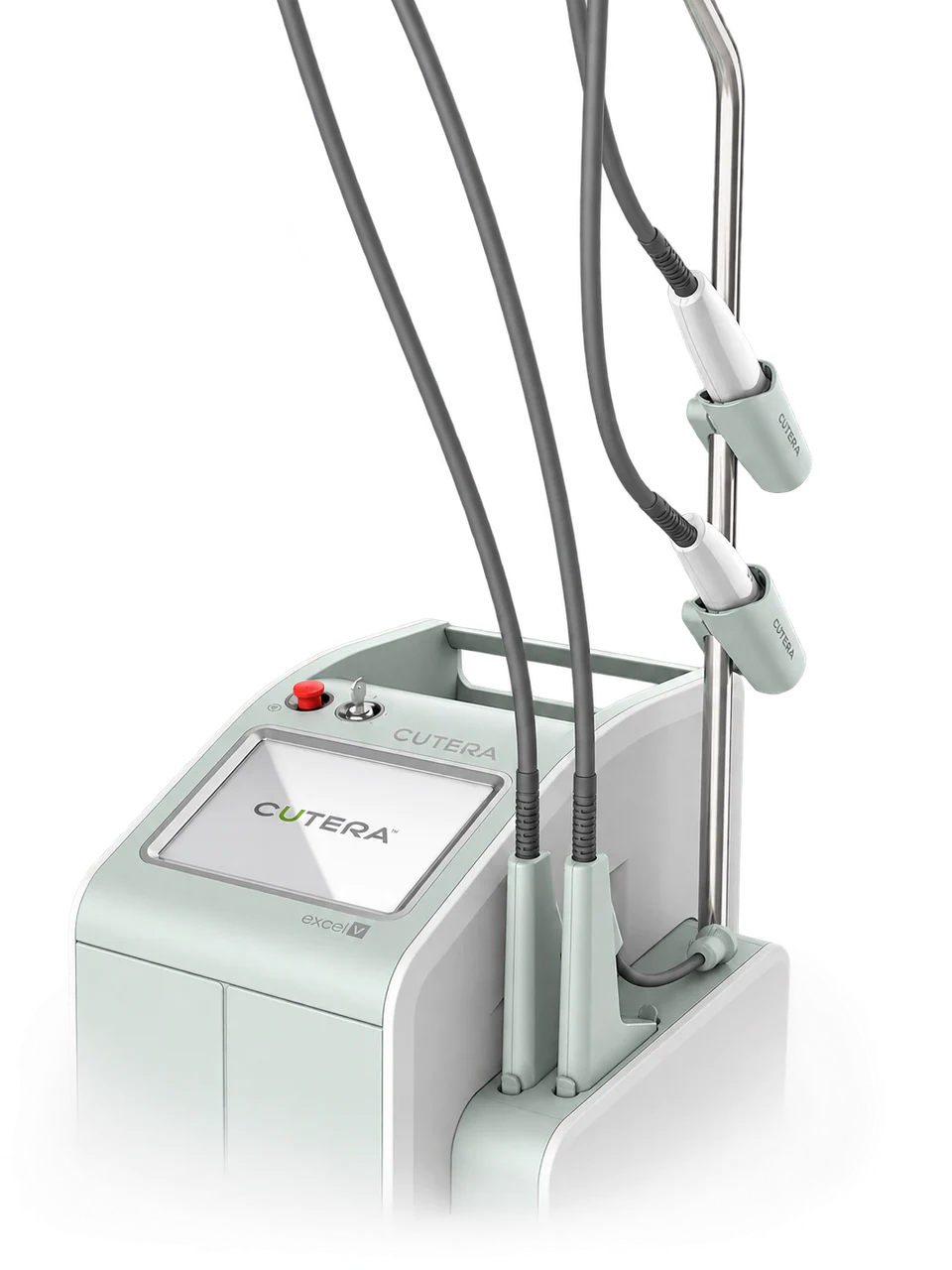 The Excel V+ vascular and pigment laser, with touchscreen console and two handpieces