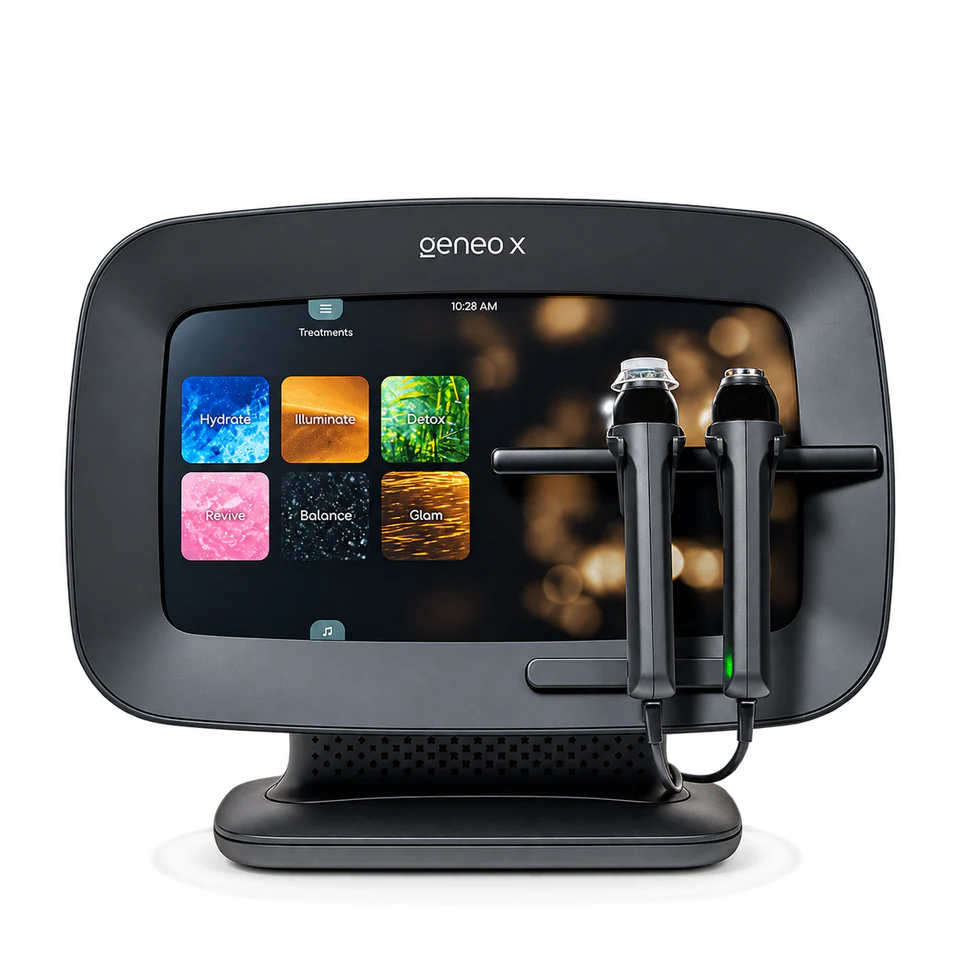 The Geneo X facial device by Lumenis, with touchscreen console and two handpieces