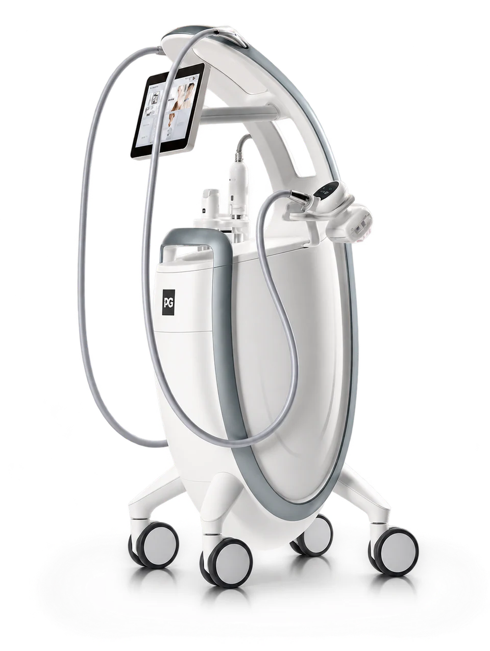 The LPG CELLU M6 INFINITY endermologie device, with tablet console and treatment head