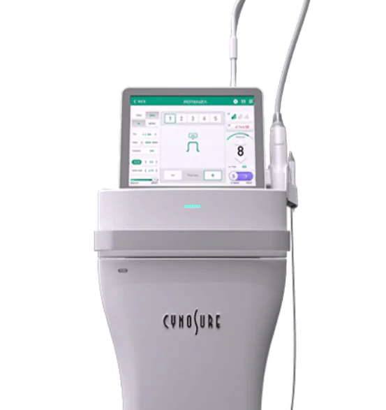 The Potenza RF microneedling system by Cynosure, with touchscreen console and handpiece