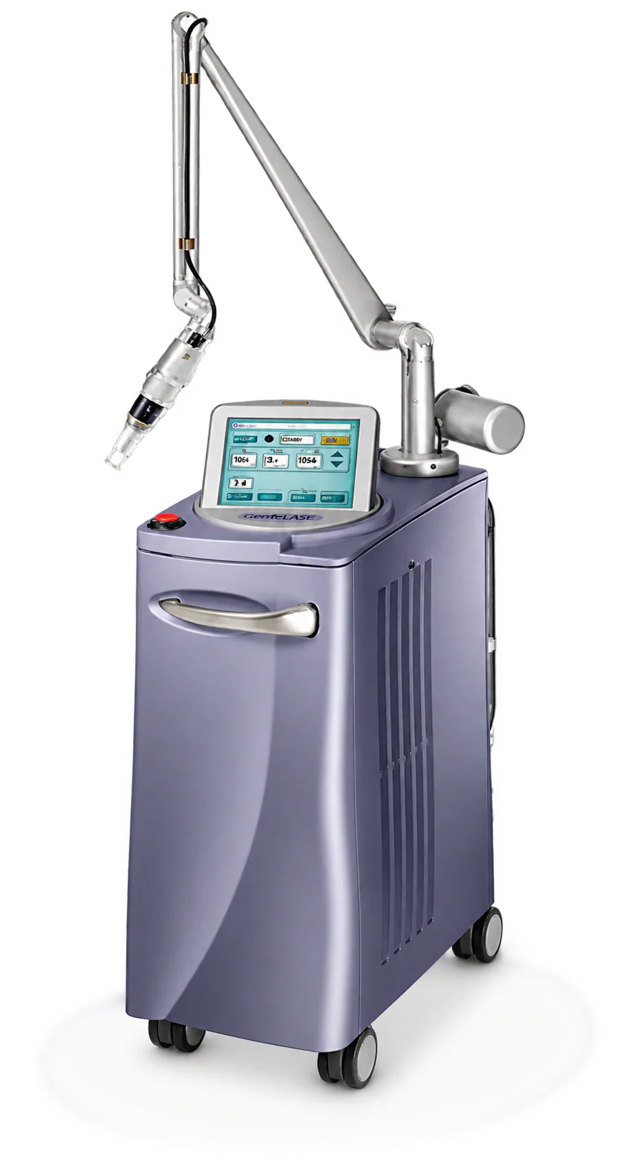 The RevLite Q-switched Nd:YAG laser platform, with touchscreen console and articulated arm