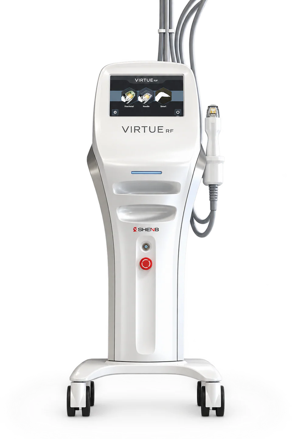 The Virtue RF radiofrequency microneedling platform, with touchscreen console and handpiece